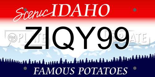ZIQY99 Idaho License Plate