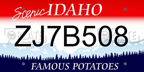 ZJ7B508 Idaho License Plate