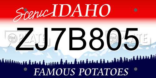 ZJ7B805 Idaho License Plate