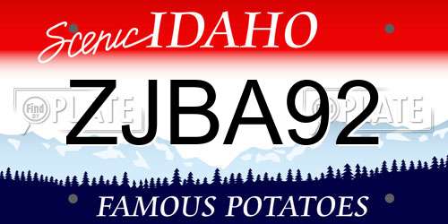 ZJBA92 Idaho License Plate