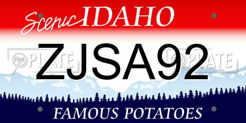 ZJSA92 Idaho License Plate
