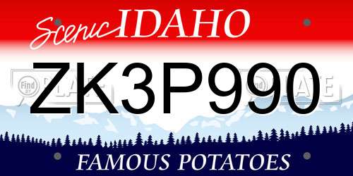 ZK3P990 Idaho License Plate