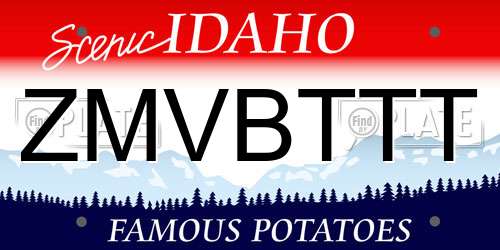 ZMVBTTT Idaho License Plate