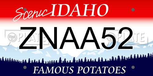 ZNAA52 Idaho License Plate