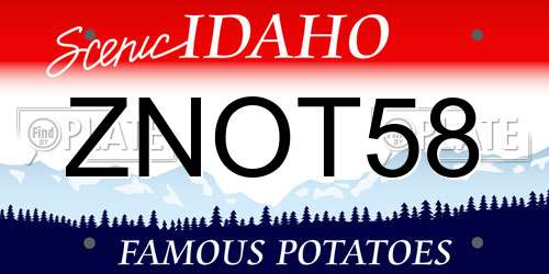 ZNOT58 Idaho License Plate