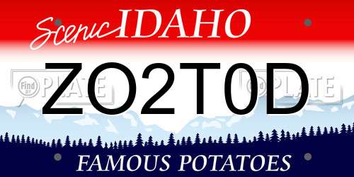 ZO2T0D Idaho License Plate