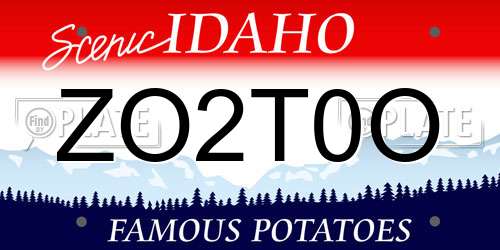 ZO2T0O Idaho License Plate