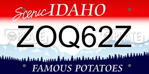 ZOQ62Z Idaho License Plate