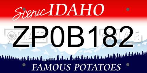 ZP0B182 Idaho License Plate