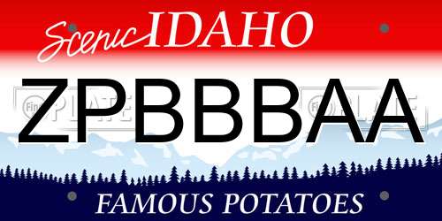 ZPBBBAA Idaho License Plate