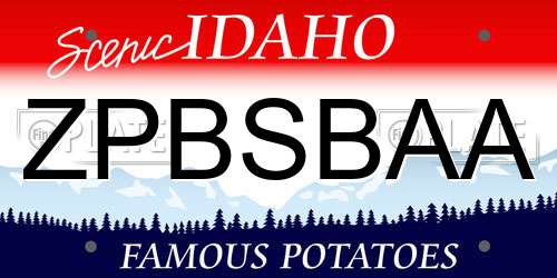 ZPBSBAA Idaho License Plate