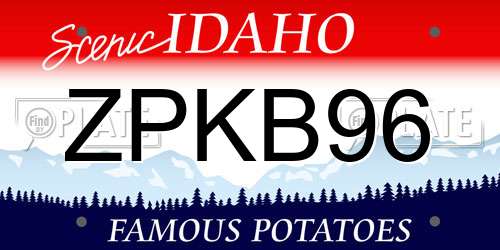 ZPKB96 Idaho License Plate