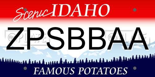 ZPSBBAA Idaho License Plate
