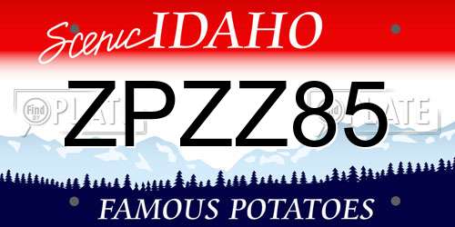 ZPZZ85 Idaho License Plate