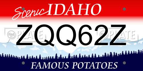ZQQ62Z Idaho License Plate