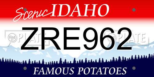ZRE962 Idaho License Plate