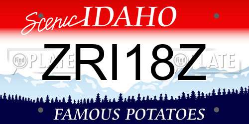 ZRI18Z Idaho License Plate