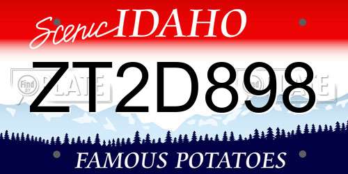 ZT2D898 Idaho License Plate