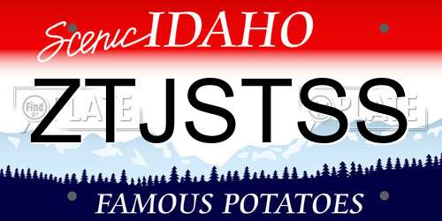 ZTJSTSS Idaho License Plate