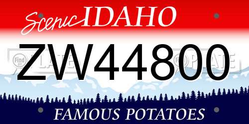 ZW44800 Idaho License Plate