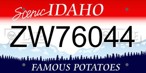 ZW76044 Idaho License Plate