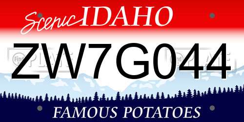 ZW7G044 Idaho License Plate