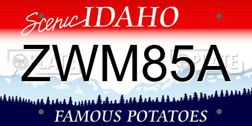 ZWM85A Idaho License Plate