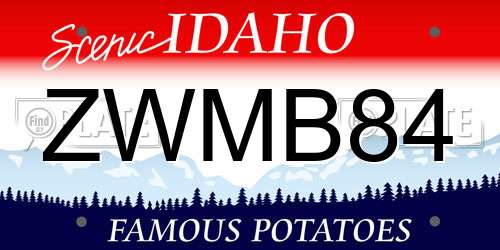ZWMB84 Idaho License Plate