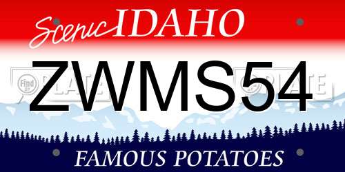 ZWMS54 Idaho License Plate