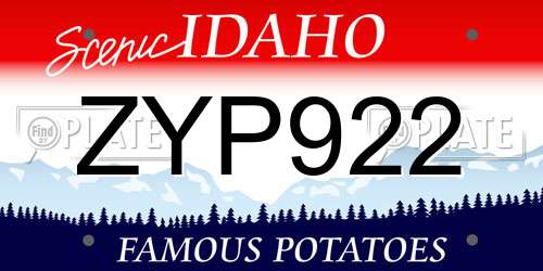 ZYP922 Idaho License Plate