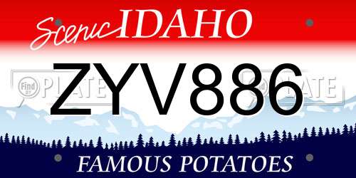 ZYV886 Idaho License Plate