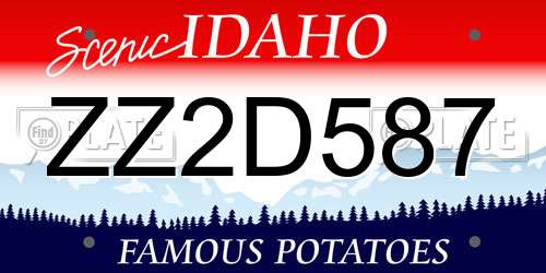 ZZ2D587 Idaho License Plate