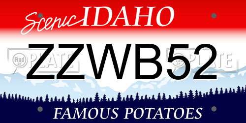 ZZWB52 Idaho License Plate
