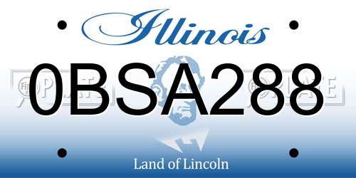 0BSA288 Illinois License Plate