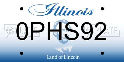 0PHS92 Illinois License Plate