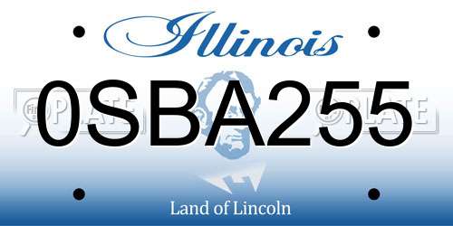 0SBA255 Illinois License Plate