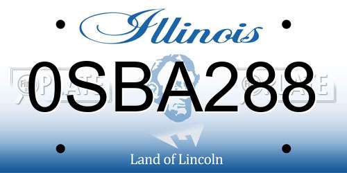 0SBA288 Illinois License Plate