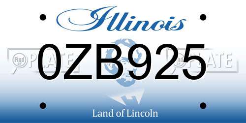 0ZB925 Illinois License Plate