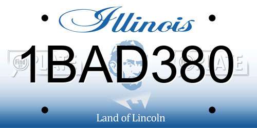 1BAD380 Illinois License Plate