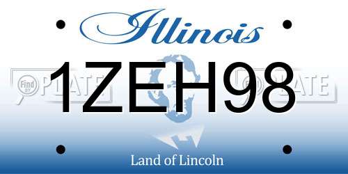 1ZEH98 Illinois License Plate