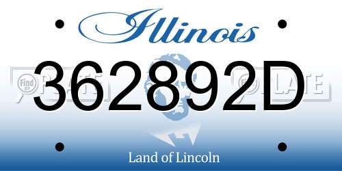 362892D Illinois License Plate