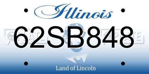 62SB848 Illinois License Plate