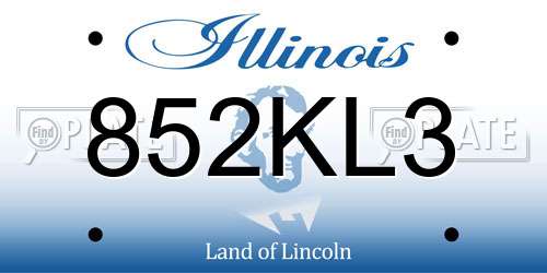 852KL3 Illinois License Plate