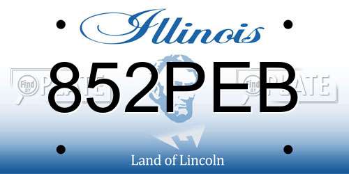 852PEB Illinois License Plate