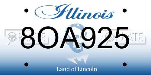 8OA925 Illinois License Plate