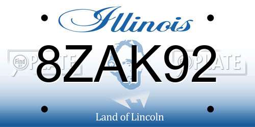 8ZAK92 Illinois License Plate