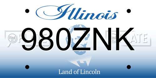 980ZNK Illinois License Plate