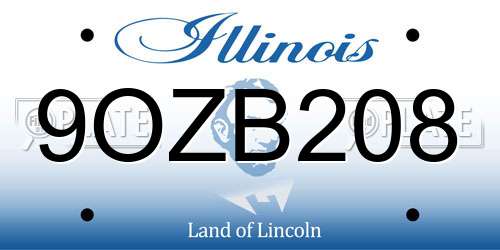 9OZB208 Illinois License Plate