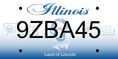 9ZBA45 Illinois License Plate