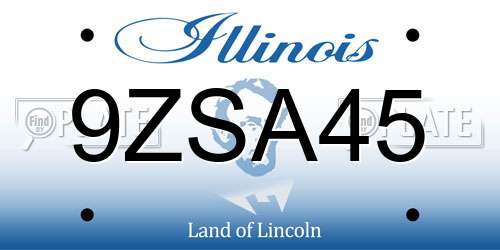 9ZSA45 Illinois License Plate